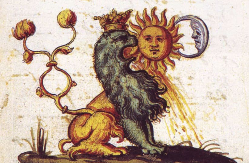 ‘LION BETWEEN Sun and Moon,’ by Jaroš Griemiller, 1578: ‘Moses illuminated as the Sun illuminates the day, while Joshua illuminated as the Moon illuminates the night.’ (photo credit: Wikimedia Commons)