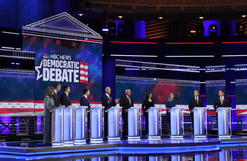 Candidates debate during the second night of the first U.S. 2020 presidential election Democratic candidates debate in Miami, Florida, U.S. (photo credit: MIKE SEGAR / REUTERS)