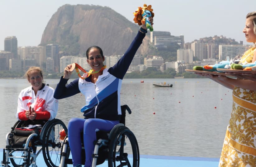MORAN SAMUEL, paralympic rower, taking the Bronze at the Rio Olympics. (photo credit: KEREN ISAACSON)