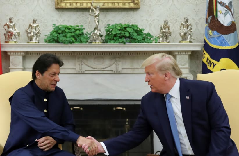 U.S. President Trump meets with Pakistan's Prime Minister Khan at the White House in Washington (photo credit: JONATHAN ERNST / REUTERS)