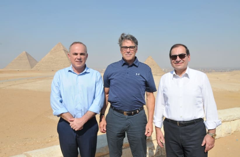 From Left to Right Minister of Energy Yuval Steinitz, United States Secretary of Energy Rick Perry, Egyptian Energy Minister Tariq al-Mulla. (photo credit: Courtesy)