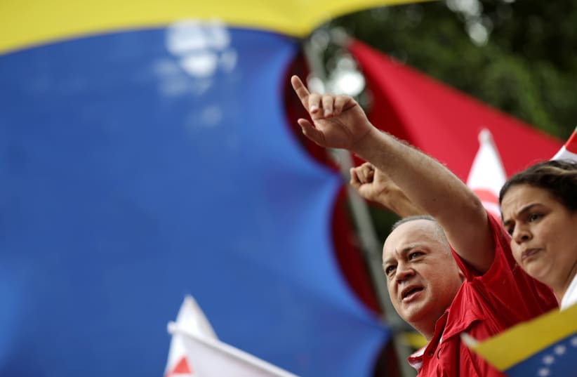 Venezuela's National Constituent Assembly President Diosdado Cabello takes part in a rally in support of President Nicolas Maduro's government and the Sao Paulo forum in Caracas (photo credit: REUTERS)