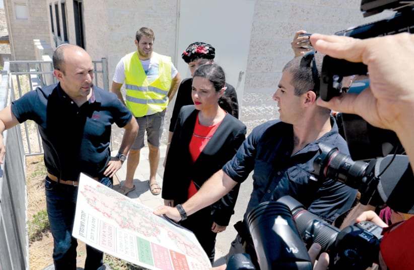 Ayelet Shaked and Naftali Bennett visit Efrat on July 22 (photo credit: MARC ISRAEL SELLEM)