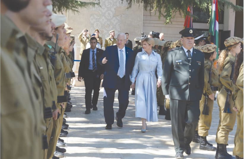 CROATIAN PRESIDENT Kolinda Grabar-Kitarovic and President Reuven Rivlin inspect the IDF honor guard at a welcome ceremony in Jerusalem this week. (photo credit: MARK NEIMAN - GPO)