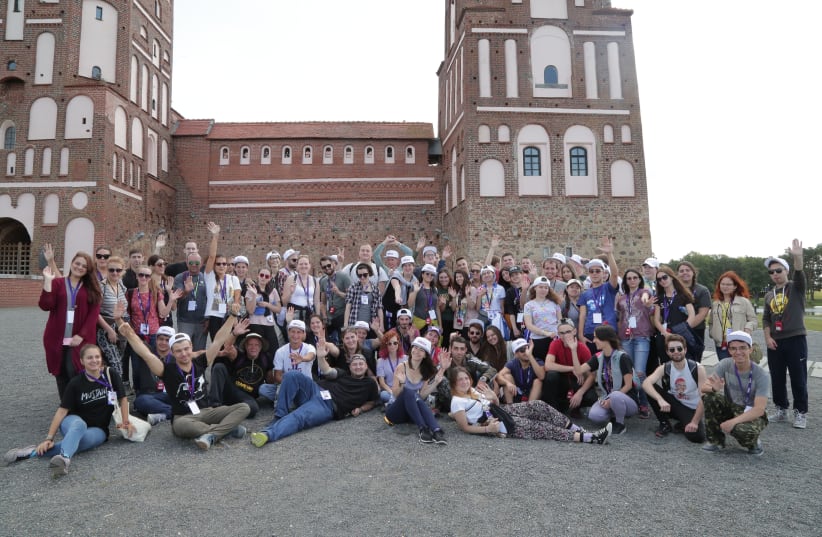The MEGA participants from Belarus, the United States, Israel, Russia, Ukraine, Moldova, Azerbaijan, Georgia and Poland enjoy their trip in Belarus (photo credit: Courtesy)