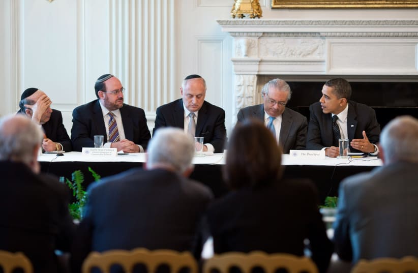 Obama and Conference of Presidents of Major American Jewish Organizations (photo credit: PETE SOUZA/WIKIMEDIA COMMONS)