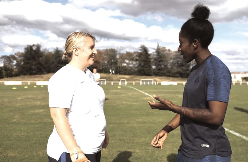 CHELSEA MANAGER Emma Hayes (left) and midfielder Anita Asante (right) are excited for the club’s upcoming trip to Israel to face the national team (photo credit: CHELSEA FOOTBALL CLUB)