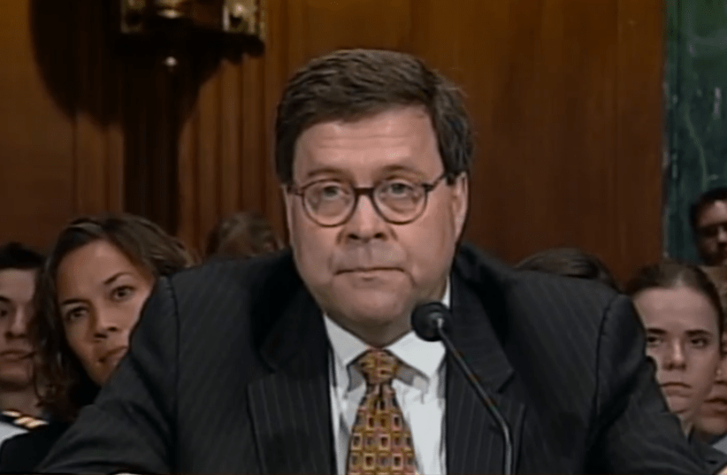 A still image taken of William Barr speaking to the Senate Judiciary Committee on June 15, 2005. He testified about the treatment of detainees at Guantanamo Bay detention facility, about investigations into allegations of abuse by U.S. officials stationed at the facility, and recent media reports on (photo credit: Wikimedia Commons)