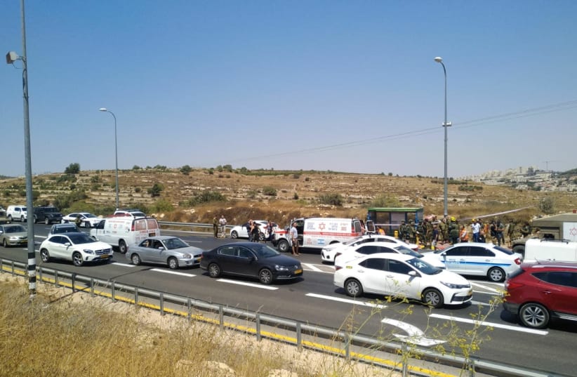 Suspected ramming attack near Elazar on August 16, 2019. (photo credit: TPS)
