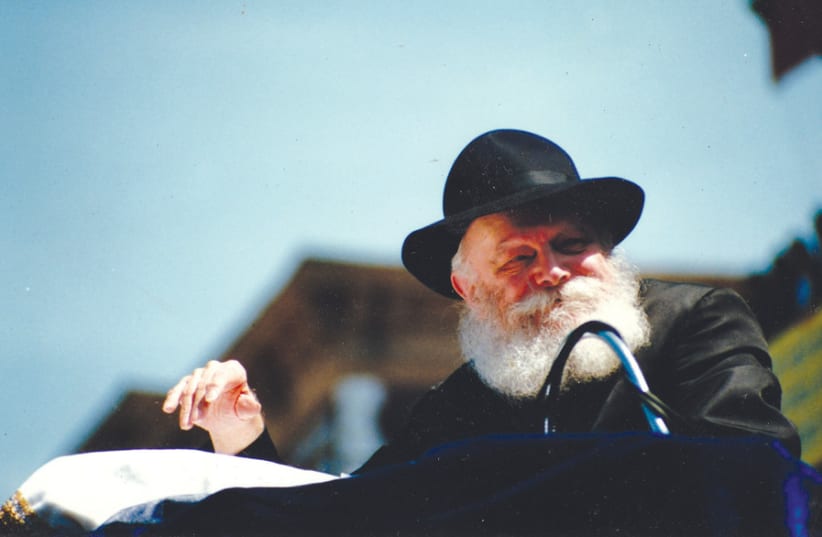 RABBI MENACHEM MENDEL SCHNEERSON of Lubavitch at a Lag Ba’omer parade in Brooklyn, 1987. (photo credit: Wikimedia Commons)