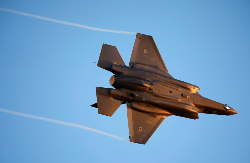 Israeli Air Force F-35 flies during an aerial demonstration at an air force graduation ceremony (photo credit: AMIR COHEN/REUTERS)