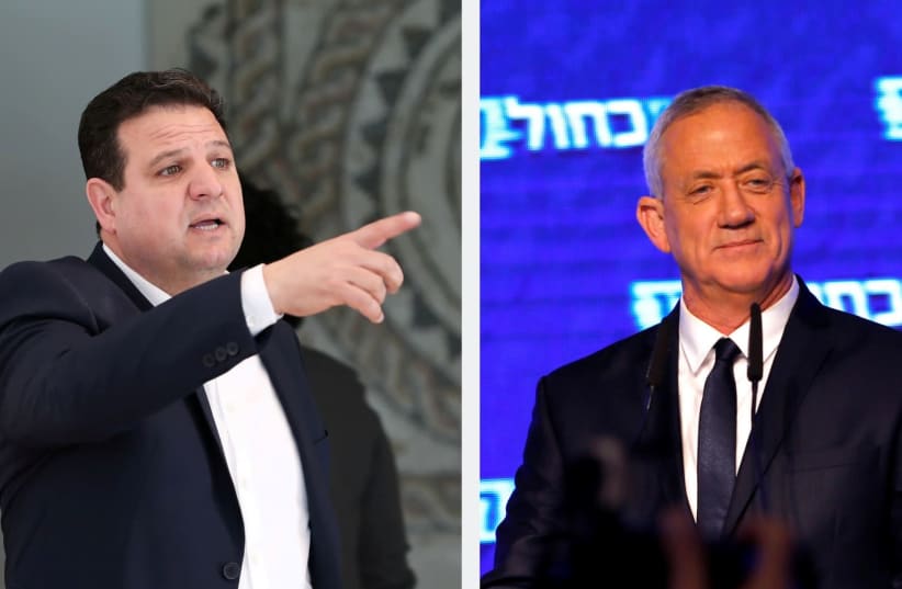 MK Ayman Odeh, the leader of Hadash-Ta'al Party, and Benny gantz, head of the Blue and White Party. (photo credit: REUTERS)