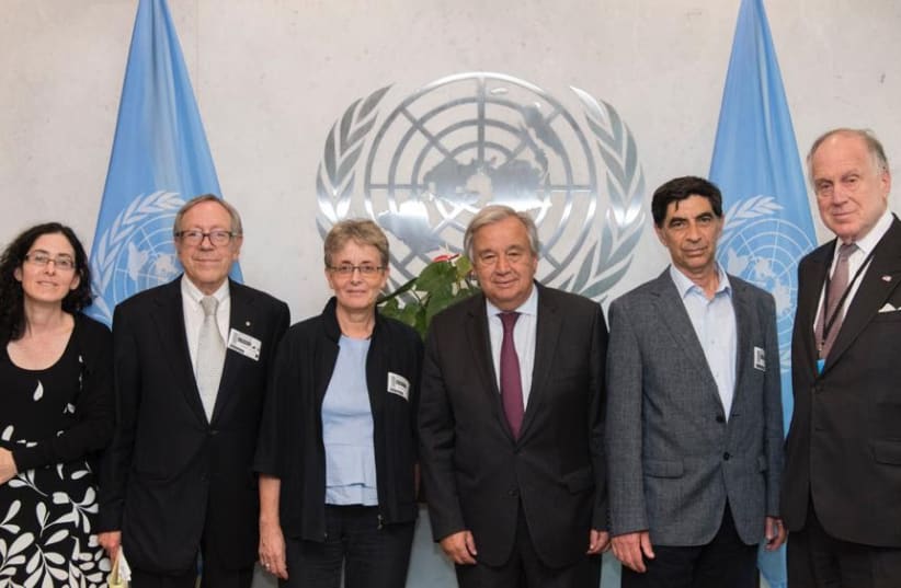 Goldin family meet with UN Chief Guterres to demand action regarding son's burial (photo credit: COURTESY OF FAMILY)