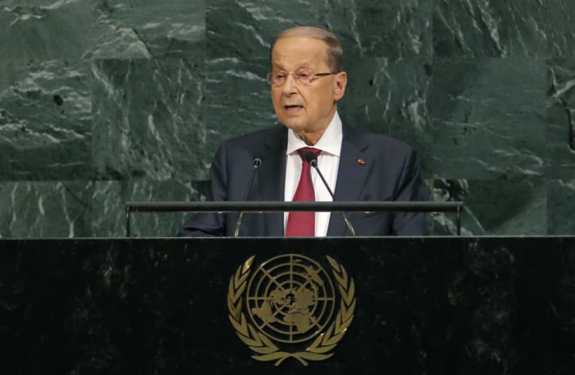 Lebanese President Michel Aoun addresses the 72nd United Nations General Assembly at U.N. headquarters in New York, U.S., September 21, 2017.  (photo credit: LUCAS JACKSON/REUTERS)