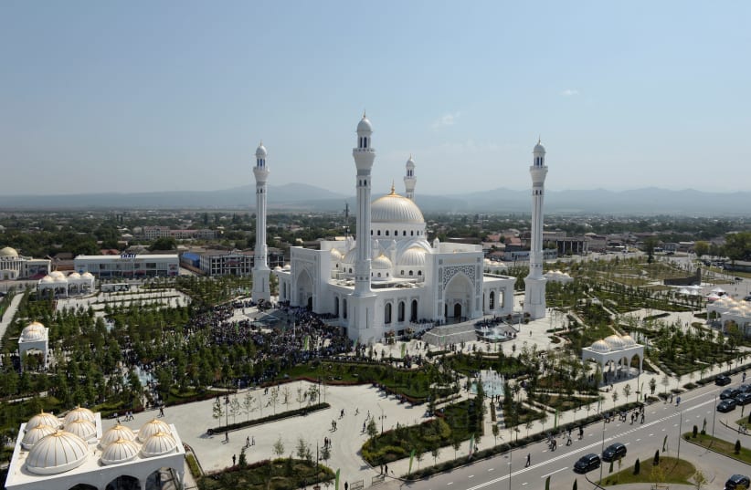 A general view shows a mosque named after the Prophet Mohammed, the largest in Europe according to local authorities, during an inauguration ceremony in the Chechen town of Shali, Russia August 23, 2019. (photo credit: REUTERS/SAID TSARNAYEV)