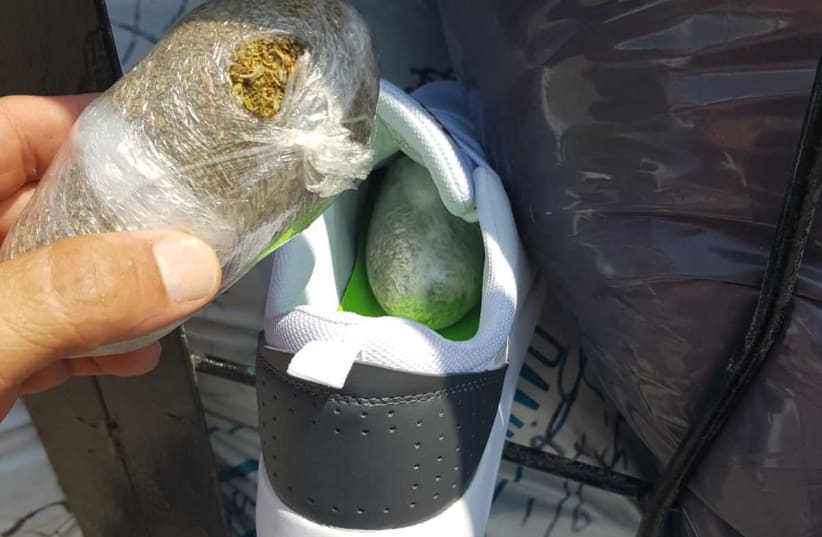 Several kilograms of synthetic drugs found in sneakers (photo credit: TAX AUTHORITY)