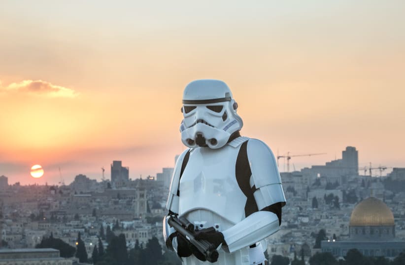 Adam Nahoum, dressed as a Stormtrooper, in Jerusalem (photo credit: MARC ISRAEL SELLEM)
