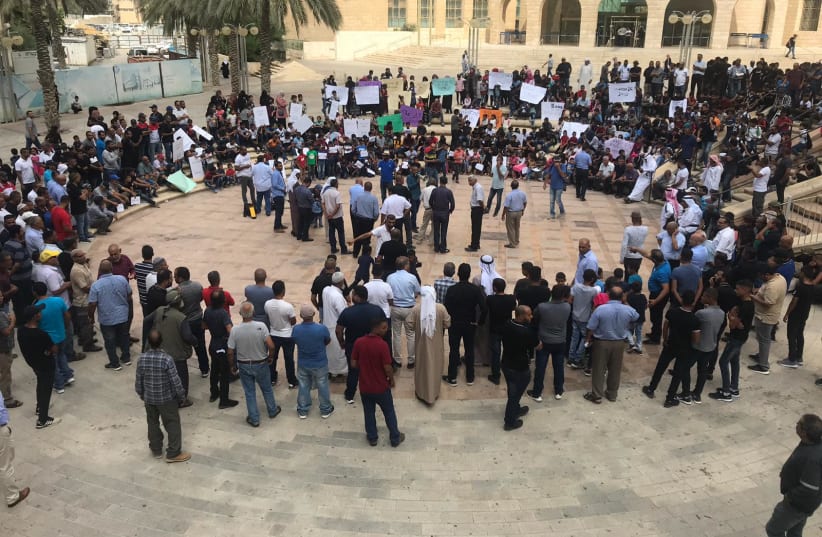 Al-Qasum residents protesting in front of the Beersheva Government Complex (photo credit: Courtesy)