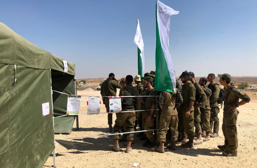 Nahal Brigade soldiers vote in Israel's September 2019 elections (photo credit: IDF SPOKESPERSON'S UNIT)