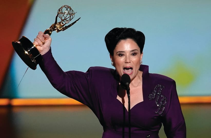 ALEX BORSTEIN accepts the award for Outstanding Supporting Actress in a Comedy Series for ‘The Marvelous Mrs Maisel’  at the Emmys Sunday night. (photo credit: MIKE BLAKE/ REUTERS)