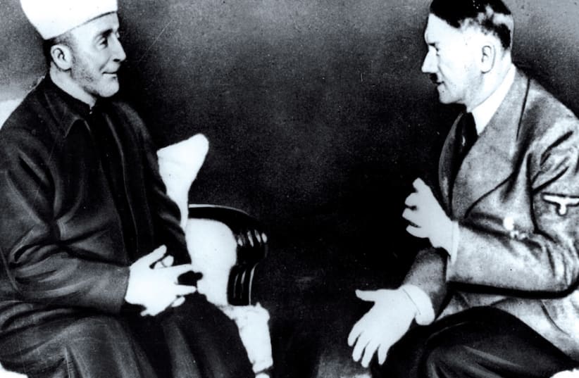 Haj Amin al-Husseini, the grand mufti of Jerusalem, meeting with Adolf Hitler in 1941 (photo credit: JERUSALEM POST ARCHIVE)