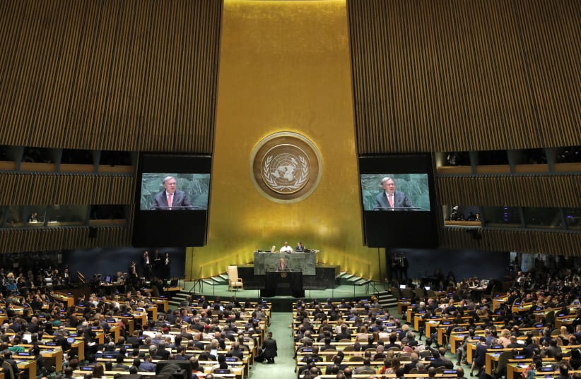 United Nations Secretary General Antonio Guterres addresses the opening of the 74th session of the United Nations General Assembly  (photo credit: REUTERS/LUCAS JACKSON)