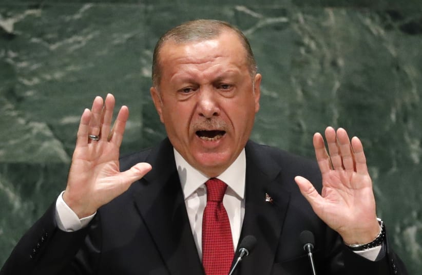 Turkey's President Recep Tayyip Erdogan addresses the 74th session of the United Nations General Assembly at U.N. headquarters in New York City, New York, U.S. (photo credit: REUTERS)