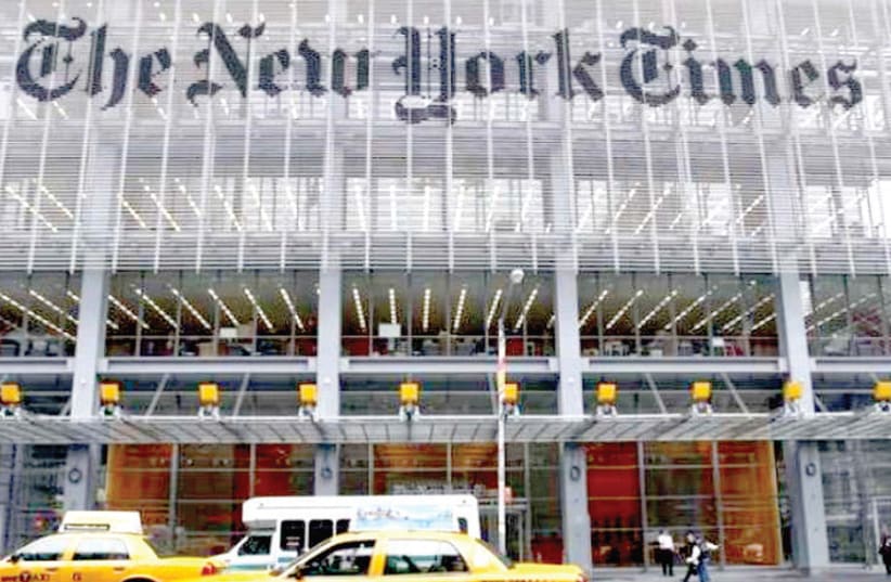 THE HEADQUARTERS of ‘The New York Times’ on 8th Avenue in the eponymous city. (photo credit: REUTERS)