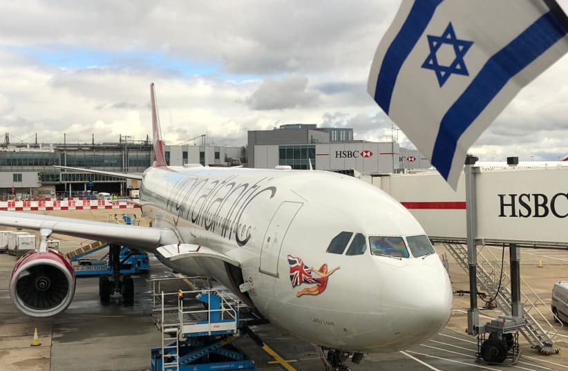 A Virgin Atlantic plane prepares for its flight to Ben-Gurion Airport from Heathrow in London. (photo credit: OFER LEVY)