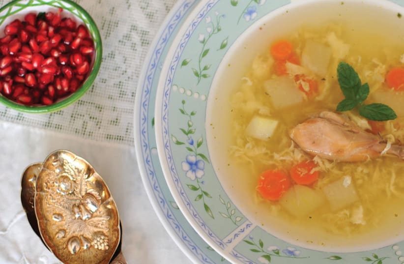 CHICKEN SOUP WITH CINNAMON AND MINT (photo credit: PASCALE PEREZ-RUBIN)