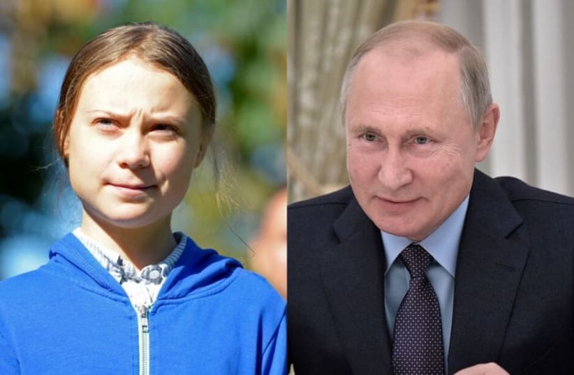 Climate activist Greta Thunberg and Russian President Vladimir Putin (photo credit: REUTERS)