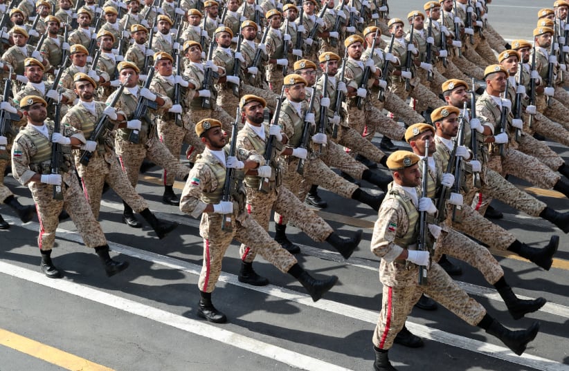 Iranian armed forces members march during the ceremony of the National Army Day parade in TeIranian armed forces members march during the ceremony of the National Army Day parade in Tehran, Iran September 22, 2019hran, Iran September 22, 2019 (photo credit: IRANIAN PRESIDENCY WEBSITE/HANDOUT VIA REUTERS)