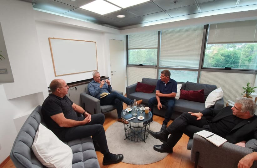 The leadership of Blue and White party meet ahead of receiving the mandate from President Reuven Rivlin to form a government (photo credit: Courtesy)