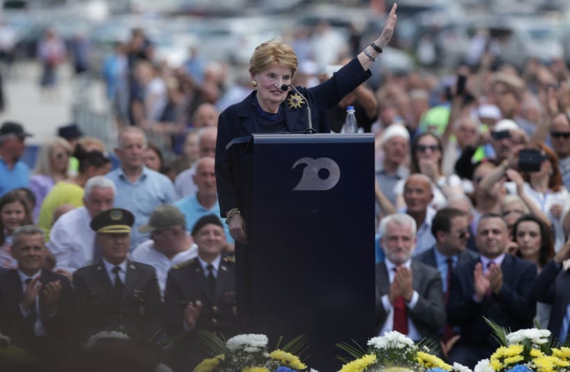 Former U.S. Secretary of State Madeleine Albright delivers her speech during the 20th anniversary of the Deployment of NATO Troops in Kosovo in Pristina, Kosovo (photo credit: REUTERS/FLORION GOGA)