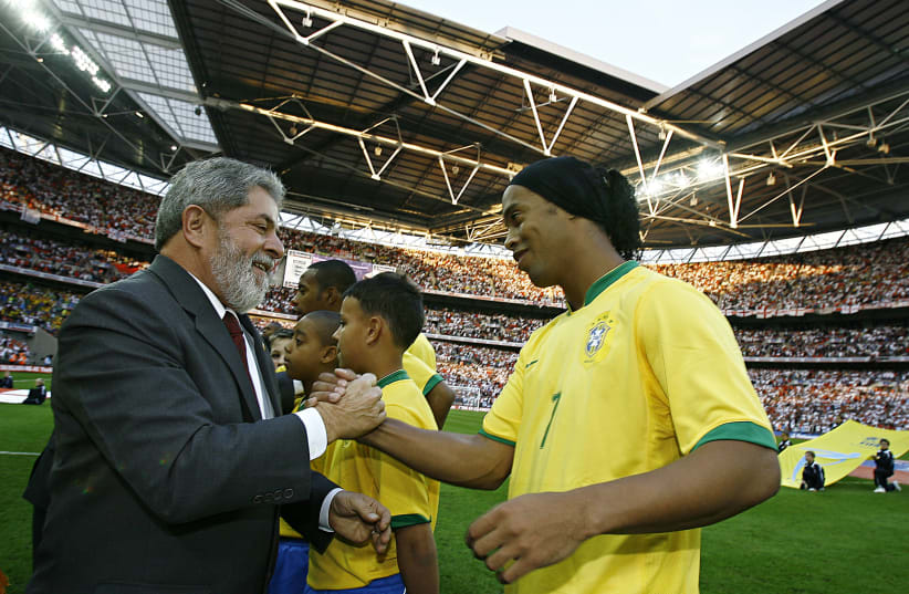 Brazilian soccer legend Ronaldinho and former president of Brazil Luiz Inácio Lula da Silva (photo credit: WIKIPEDIA)