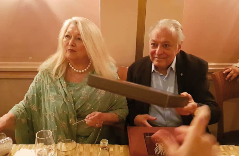 Zubin Mehta and his wife, Nancy Kovack, at Tandoori on October 17 (photo credit: STEVE LINDE)