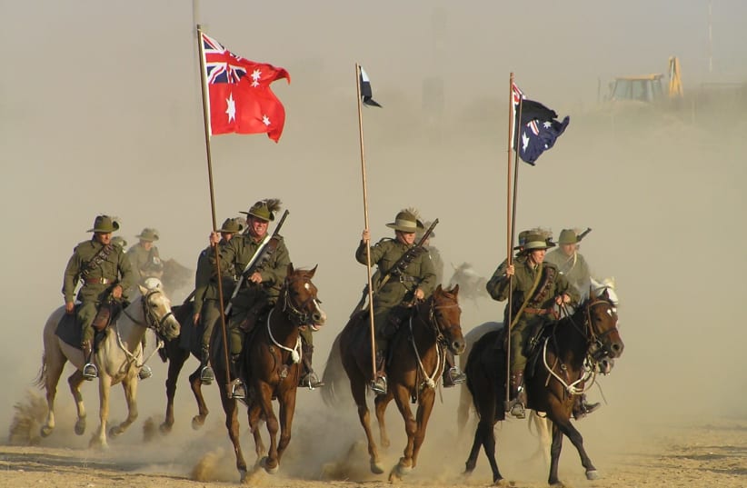 90th anniversary of the WW1 Battle of Beersheba: Re-enactment of the Australian Light horse charge (photo credit: WIKIMEDIA COMMONS/EMAN)