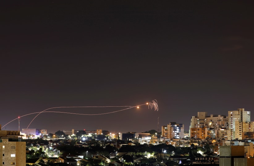 Iron Dome anti-missile system fires interception missiles as rockets are launched from Gaza towards Israel as seen from the city of Ashkelon, Israel Ashkelon November 1, 2019 (photo credit: REUTERS/ AMIR COHEN TPX IMAGES OF THE DAY)