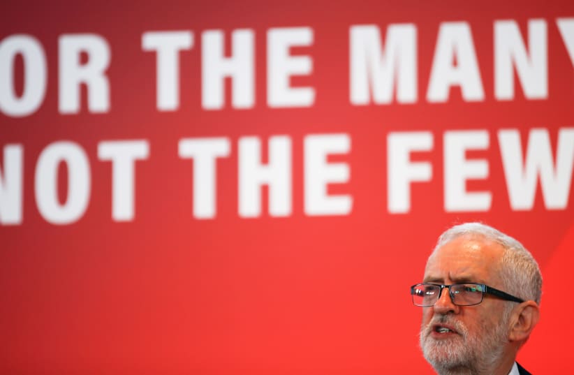 Britain's opposition Labour Party leader Jeremy Corbyn speaks at a launch event for the Labour party's general election campaign in London, Britain October 31, 2019.  (photo credit: REUTERS/HENRY NICHOLLS)