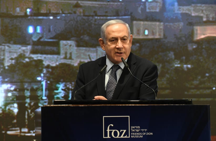 Prime Minister Benjamin Netanyahu at the kick-off event of the Christian Media Summit and the inauguration of the Friends of Zion Museum’s media center. (photo credit: AMOS BEN-GERSHOM/GPO)