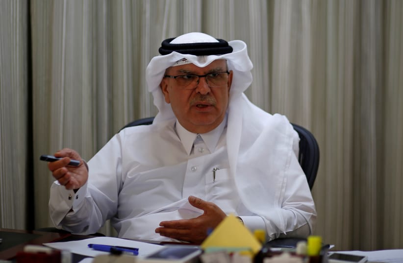 Qatari envoy Mohammed Al-Emadi gestures during an interview with Reuters in Gaza City, August 24, 2019 (photo credit: REUTERS/MOHAMMED SALEM)