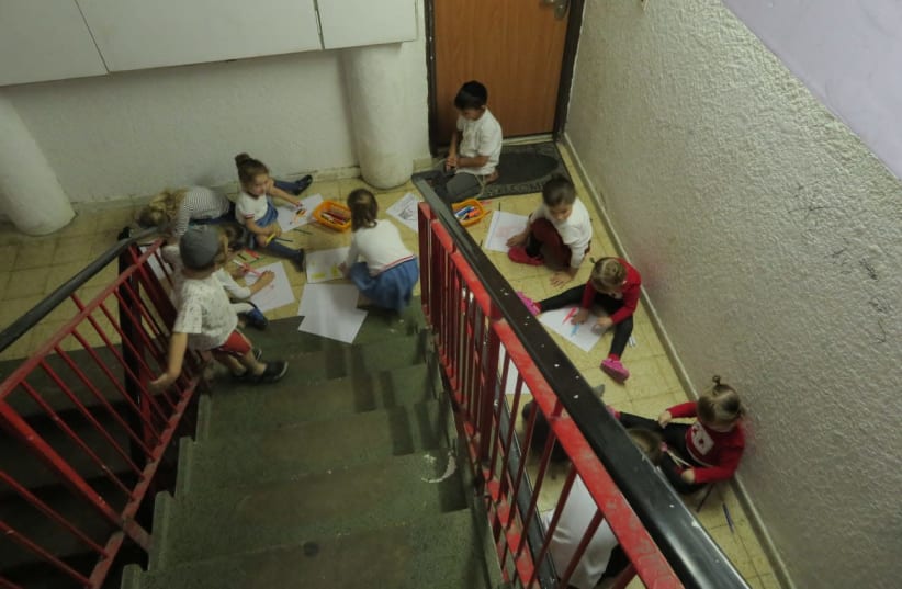 Children take shelter in bunker (photo credit: MAARIV)