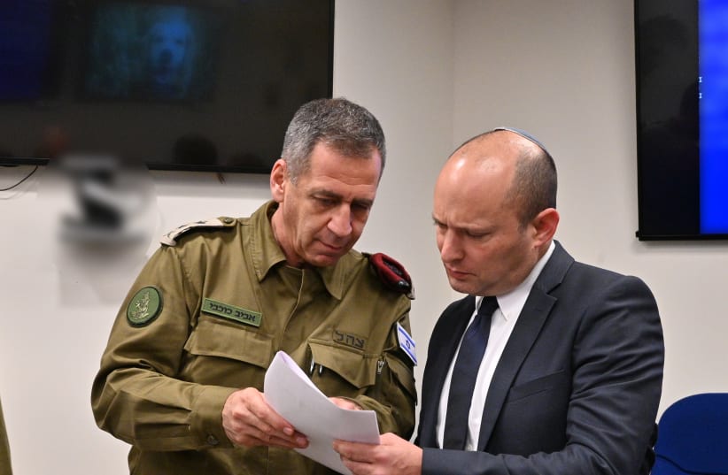 IDF Chief of Staff Lt.-Gen. Aviv Kochavi [L] with Defense Minister Naftali Bennett  (photo credit: ARIEL HERMONI / DEFENSE MINISTRY)