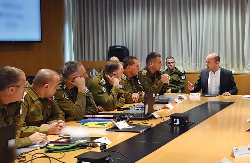 DEFENSE MINISTER Naftali Bennett convenes the General Staff on Thursday at the Kirya in Tel Aviv.  (photo credit: DEFENSE MINISTRY)