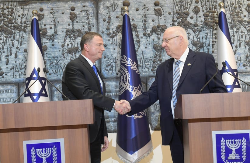 President Reuven Rivlin and Knesset Speaker Yuli Edelstein (photo credit: AMOS BEN-GERSHOM/GPO)