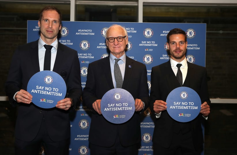 FROM LEFT TO RIGHT: Petr Cech, club chairman Bruce Buck, and captain Cesar Azpilicueta are part of Chelsea's "Say No to Antisemitism" campaign. (photo credit: CHELSEA FOOTBALL CLUB)