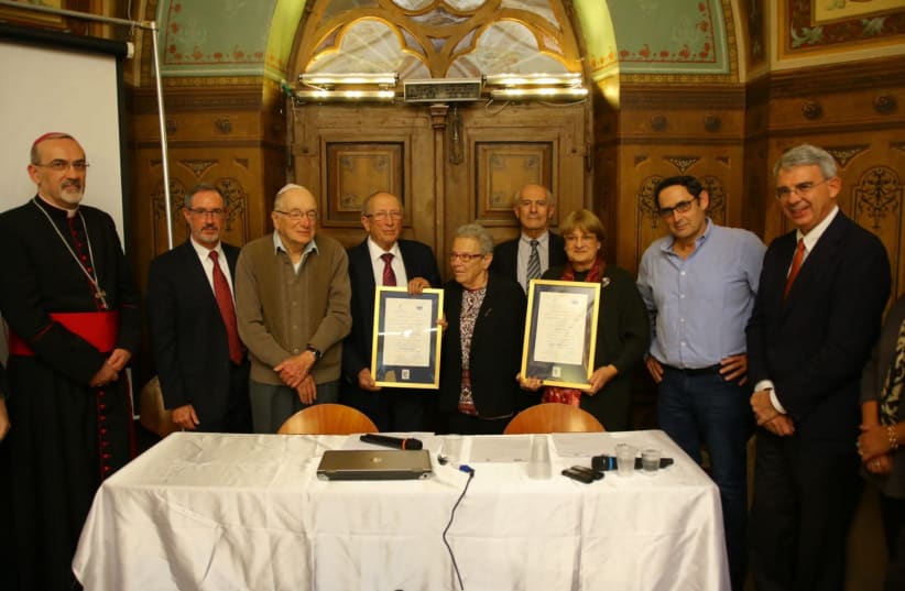 Posthumous awards given at a ceremony in Jerusalem to members of Rabbi Nathan Cassuto and Matilda Cassin family, who saved Italian Jews during the Holocaust (photo credit: MOSHE MIZRAHI)