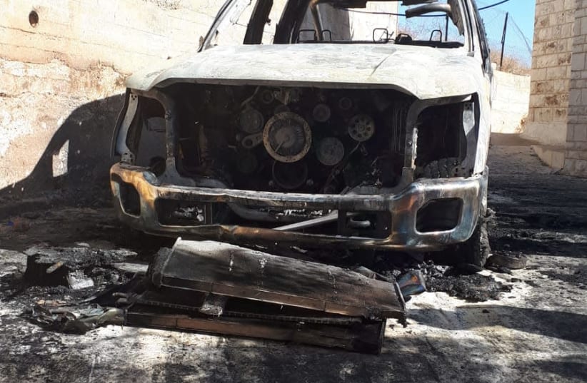 Vehicle torched in Tayibe in alleged price tag attack (photo credit: TAYIBE CITY COUNCIL)