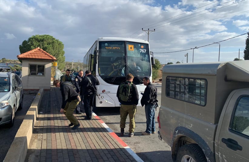 Israeli schoolbus possibly shot at in West Bank, Dec. 2, 2019 (photo credit: SAMARIA REGIONAL COUNCIL)
