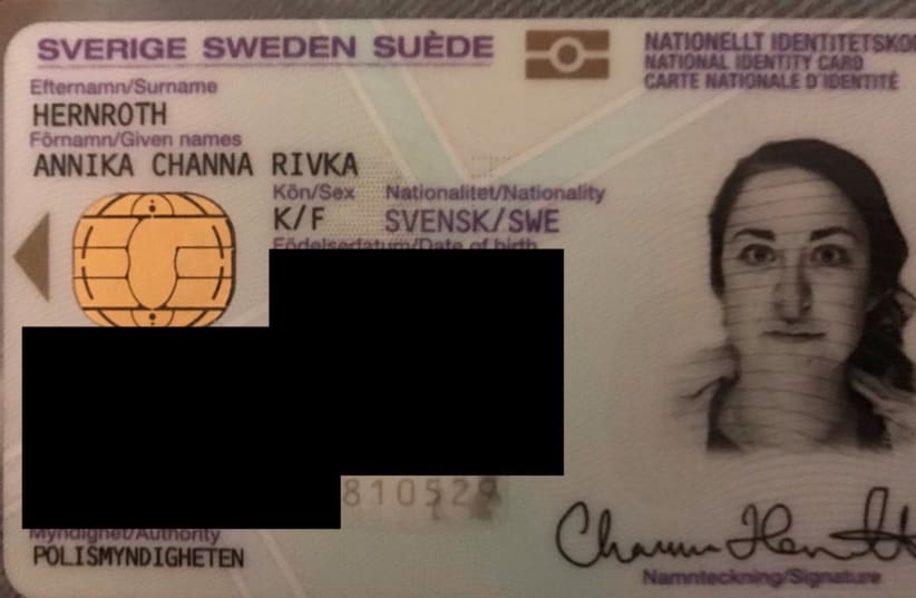 A picture of Annika Hernroth-Rothstein's National ID that shows her nose to be totally distorted (photo credit: ANNIKA HENROTH-ROTHSTEIN)